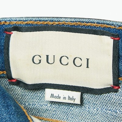 Gucci Blue Washed Denim Logo Patch Flared Jeans S Waist 26 | eBay
