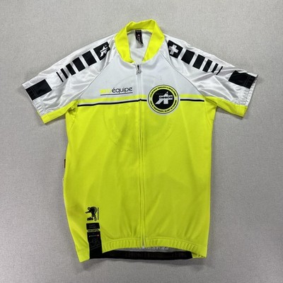 Assos Equipe Cycling Jersey Mens Medium Hi-Vis Yellow Full Zip Rear Pockets