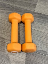 Pair of Orange 1kg Hex Dumbbells Neoprene 2 x 1kg Home Gym Weights