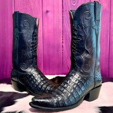 LUCCHESE Classics Handmade Belly Caiman Crocodile Black Cowgirl Cowboy Boots 10