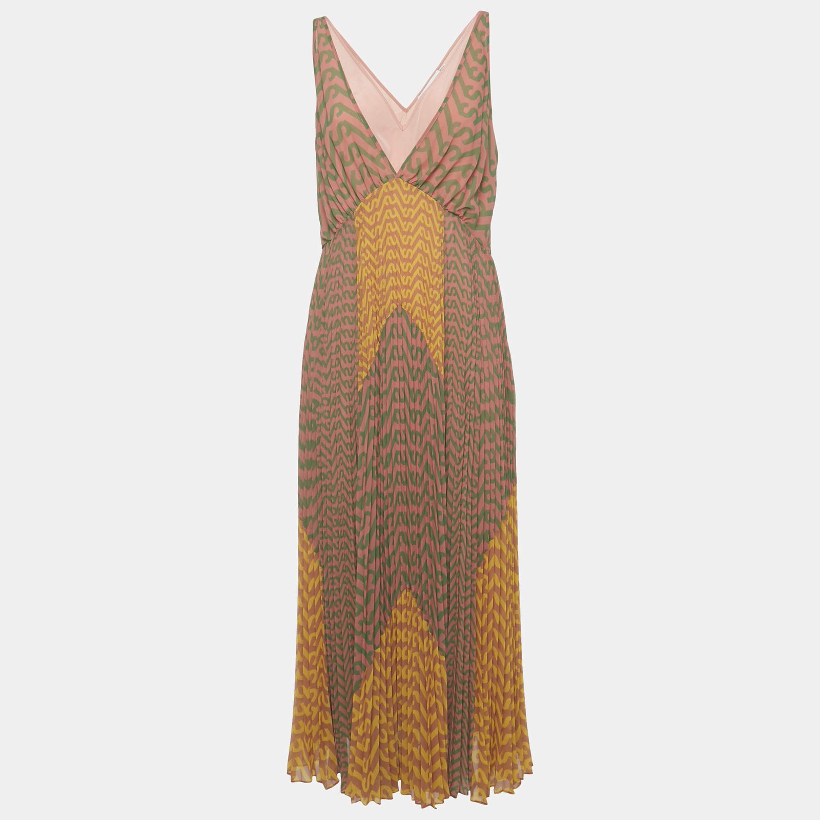 SelfPortrait Multicolor Logo Print Chiffon Sleeveless Maxi Dress M