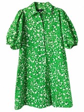 Tommy Hilfiger Windblown Daisy Green Floral Shirt Dress Puff Sleeve Wome G2U