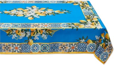 Provence Blue Lemon Mediterranean Tile Tabletop for Spring Summer Decorations,