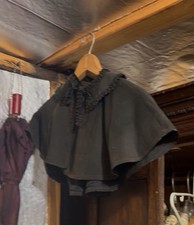 1800 s Antique Victorian Black Cape With Lacey Fringe