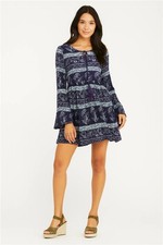 NWT Raga for Anthropologie S Crinkle Boho Floral Mini Dress Cover Up Blue 128235