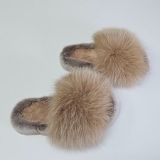 Beige fur slippers, Fox - Mink slides, Luxury Fur Slippers, Real Fur Slides
