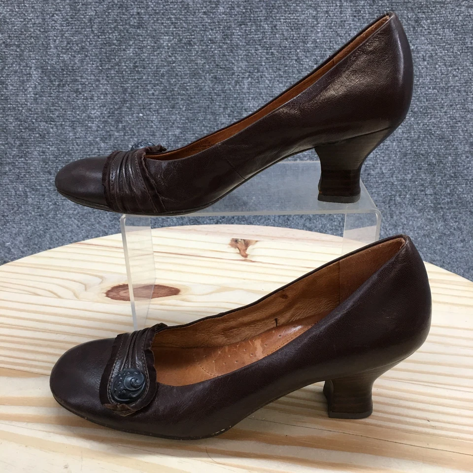 Naya Shoes Womens 7 Narrow Daria Pumps Brown Leather Casual Slip On Spool Heels - Image 2 of 4