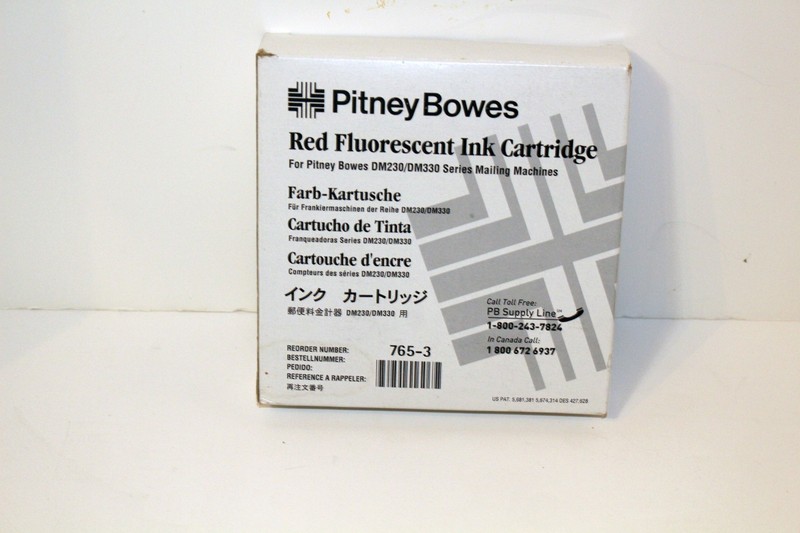 Sealed New Pitney-Bowes Red Fluorescent Ink Cartridge fits DM230 & DM330