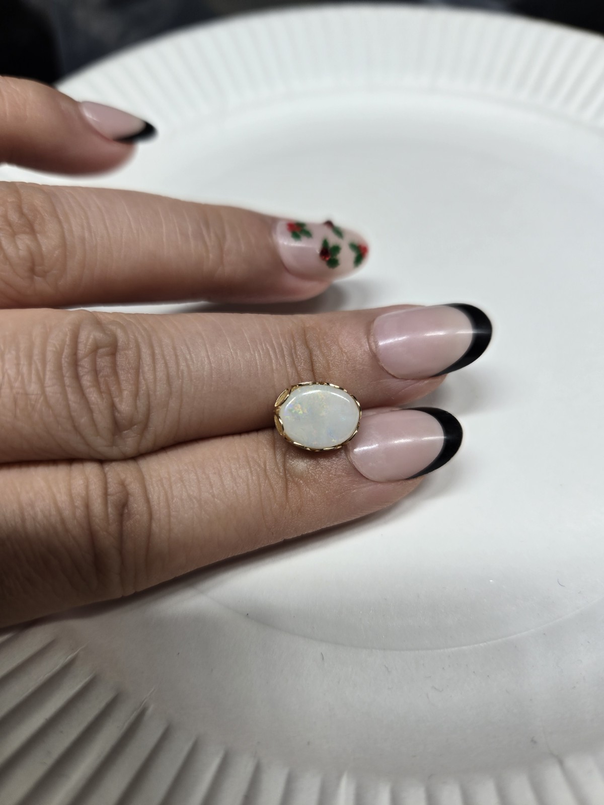 14k Solid Yellow Gold Single Stud Earring Opal Do… - image 10