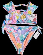 Hobie Girls Cap Sleeve Bralette Bikini Bow Tie Hipster Bottom Swimsuit Size 14