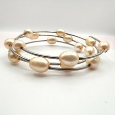 Vintage 90s Multi Strand Pearl Coil Wrap Bracelet Silver Tone Women's Jewelry