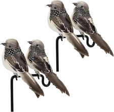 4pcs Grey Artificial Feather Birds 6inch Clip on Realistic Sparrow Bird Ornament