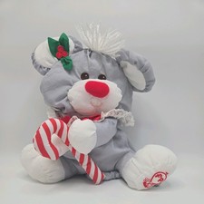 Vintage 80s Fisher-Price Puffalump Christmas Mouse Holding Candy Cane 11" Plush