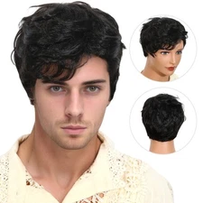 30cm Mens Short Fluffy Wig Black Black Stright Full Hair Curly Wigs for Women