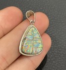 Opal Inlay Pendant Sterling Silver Triangle Cabochon Signed SW Stunning Colors — photo 2