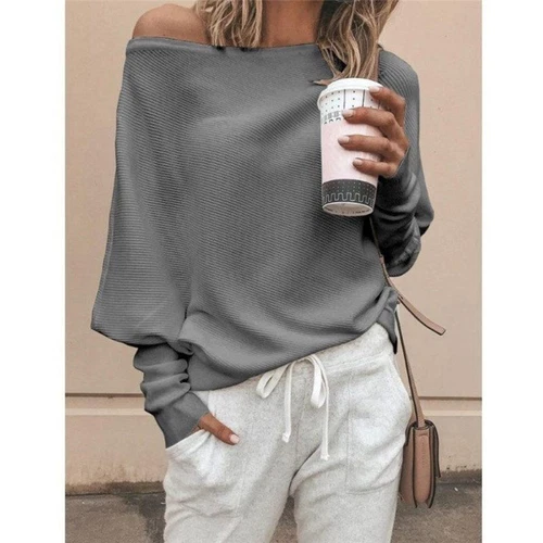 Damen One Shoulder Pullover Langarm Strick Bluse Pulli Pulli Damen Tops - Bild 3 von 19