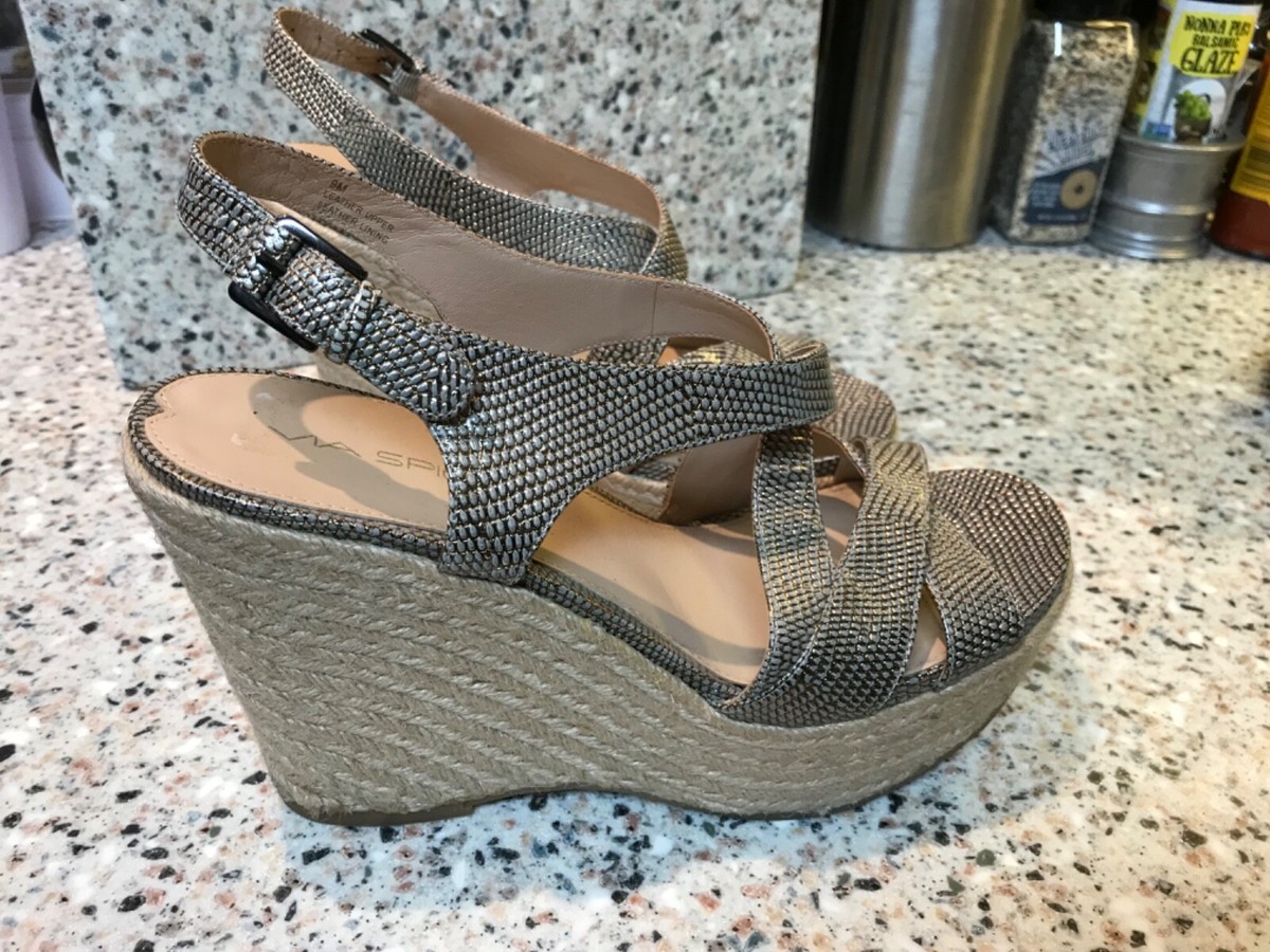 VIA SPIGA PLATFORM WEDGE SANDALS SIZE M LEATHER ESPADRILLE - Main Image