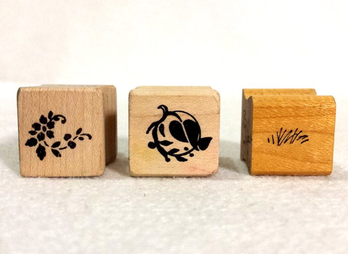 Sm Floral/Nature Lot (3) Plant A Ivy, Plant B Trail, Grass Mounted Rubber Stamp