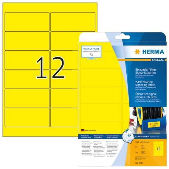 Herma 8029 Signal-Etiketten StrapazierfäHig A4 99,1X42,3 Mm Gelb Stark Haftend F-image