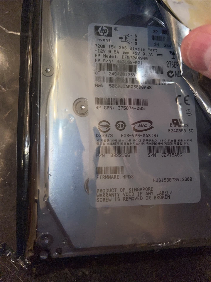 HP 72GB 15K RPM SAS 3.5" HARD DRIVE MODEL DF072A4940 Part # 443169-001 WITH TRAY - Image 2 of 4