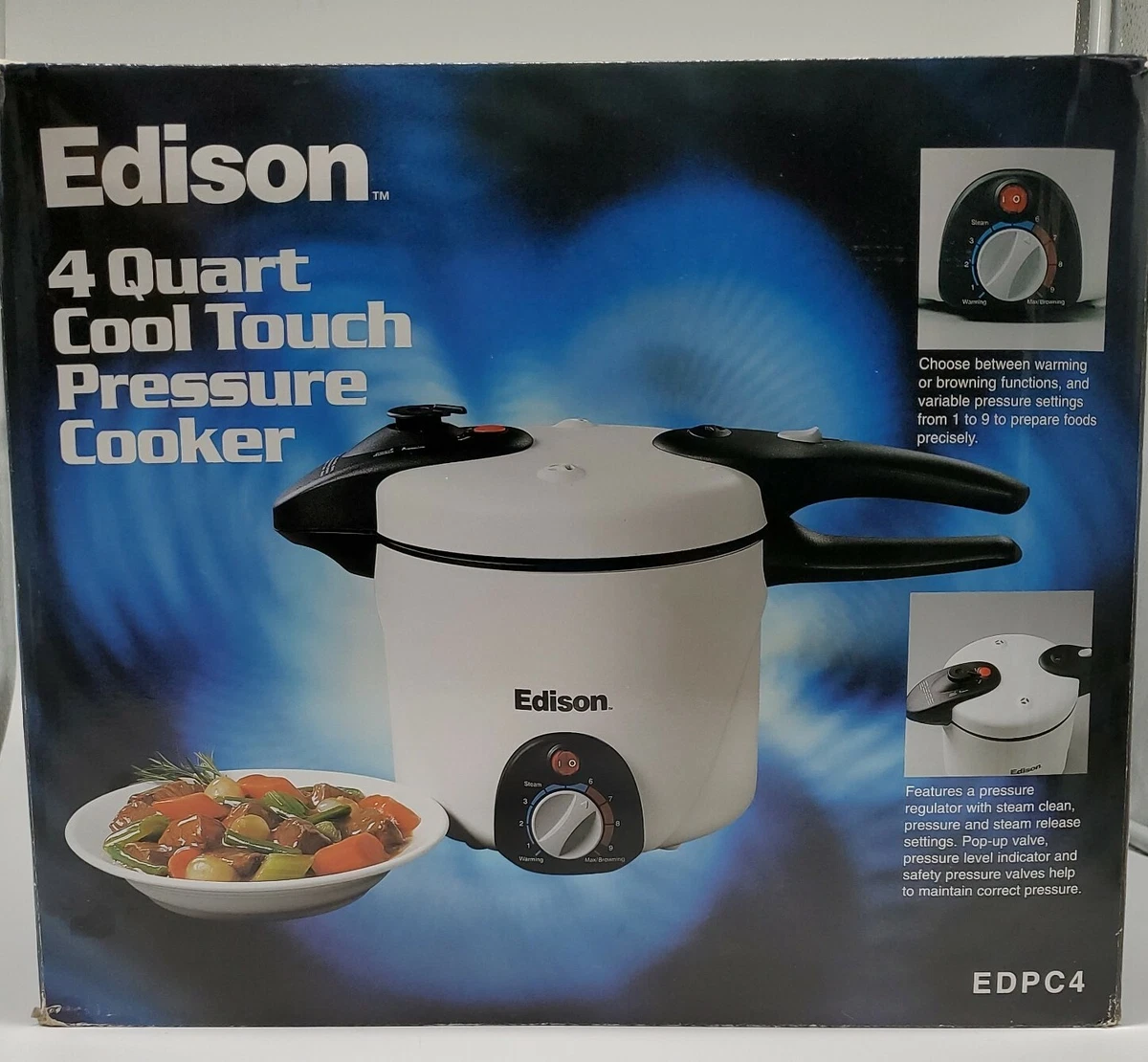 Edison 4 Qt Cool Touch Pressure Cooker w/ Jiggler, Gasket White in Original  box