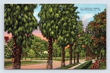 St Charles Avenue Street View New Orleans Louisiana LA UNP Linen Postcard Q2