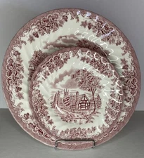 CHURCHILL “The Brook” Pink Dinner and Bread & Butter Plate (Made In England)