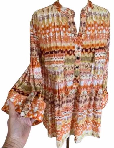 COCOMO 3X Yellow Orange Plus Size 3/4 sleeve women's Pintuck Blouse Tunic Shirt
