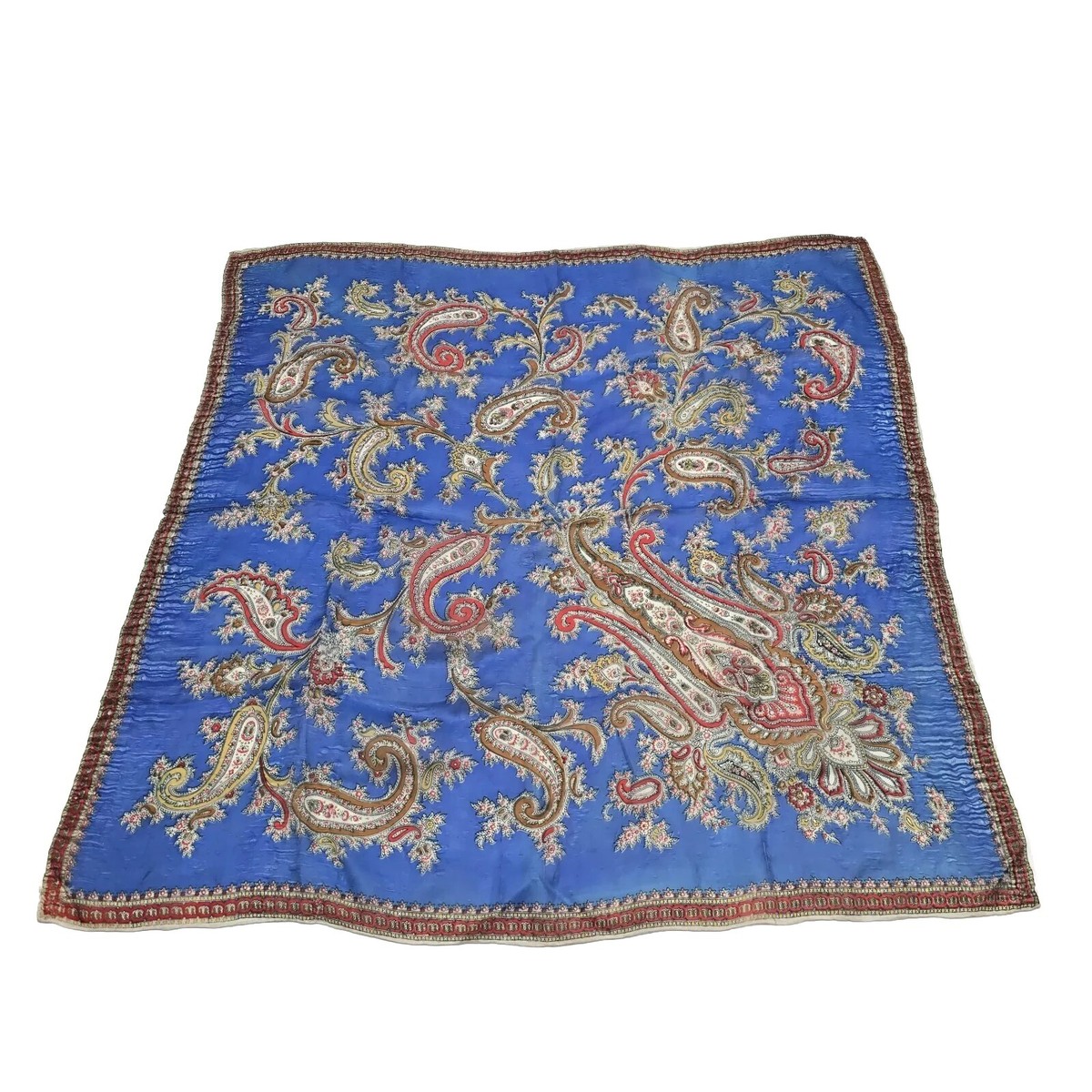 Vintage Silk Scarf Royal Blue Paisley Square Neck Tie Bandana