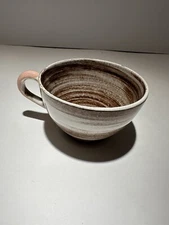 Vintage Mid-Century Santa Anita Pottery Vreni Ware Brown Pink White Swirl Cup