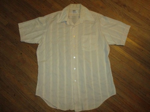 vtg MONTGOMERY WARD TEXTURE EMBROIDERED BUTTON FRONT SHIRT Peach Mens LARGE/XL - Picture 2 of 5