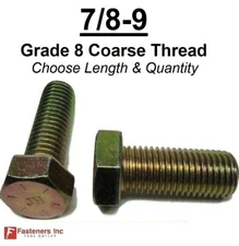7/8-9 Hex Bolt Yellow Zinc Plated Grade 8 Cap Screw Coarse Thread (All Sizes&Qty