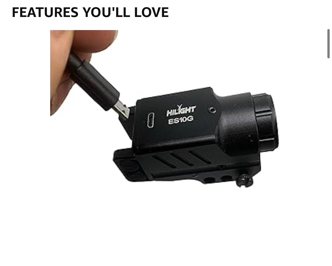 Black Rechargeable Tactical Hand Gun Light Weaponlight Blue Laser Sight