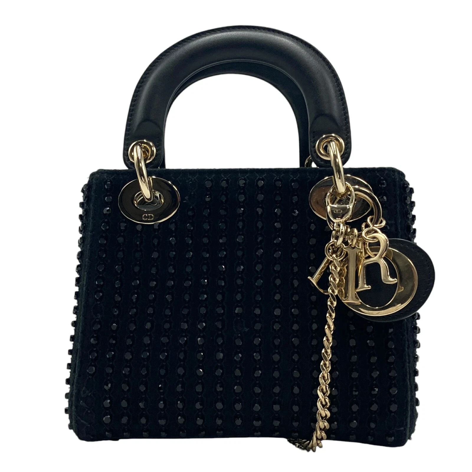 Sac à main bandoulière Dior Lady Dior Micro 2WAY cuir daim noir authentique