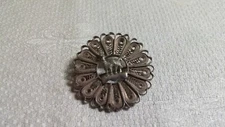 Vintage Sterling Silver Filigree Llama Alpaca Embossed Disk C Clasp Brooch Pin