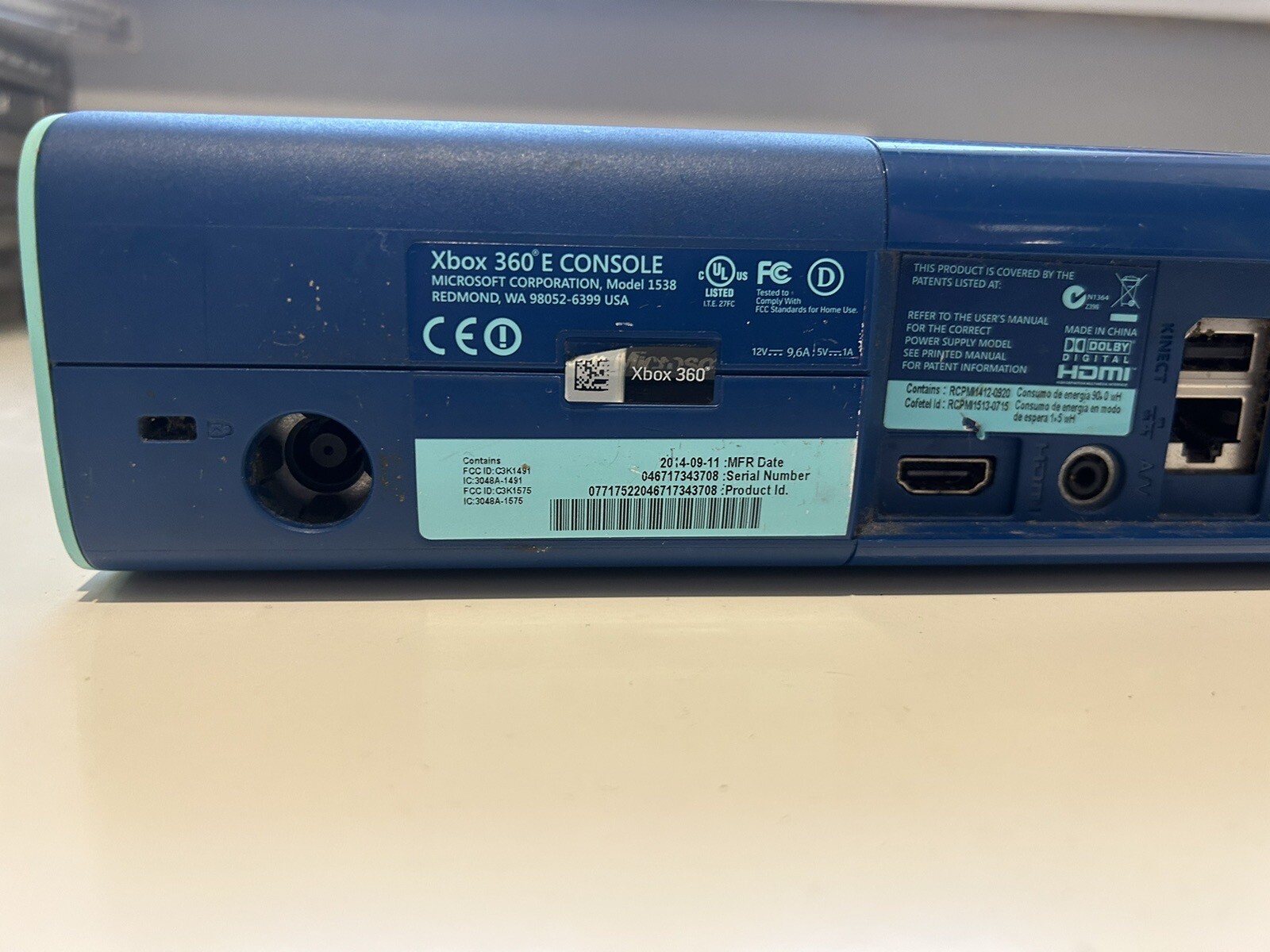 Microsoft Xbox 360 E Blue Teal Games Console Console Only Tested