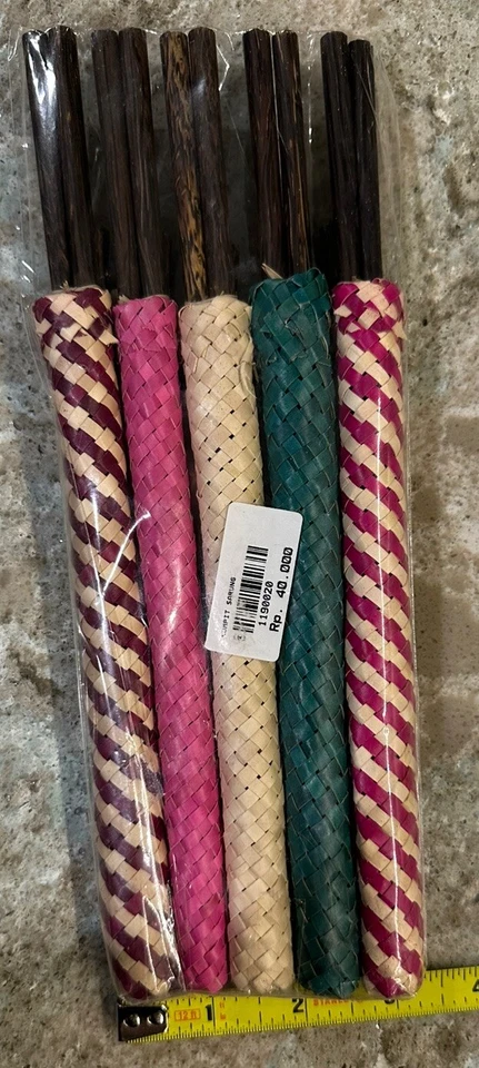 Juego de 5 nuevos palillos de madera de coco duraderos reutilizables estuche de paja y resto Foto 4 de 4