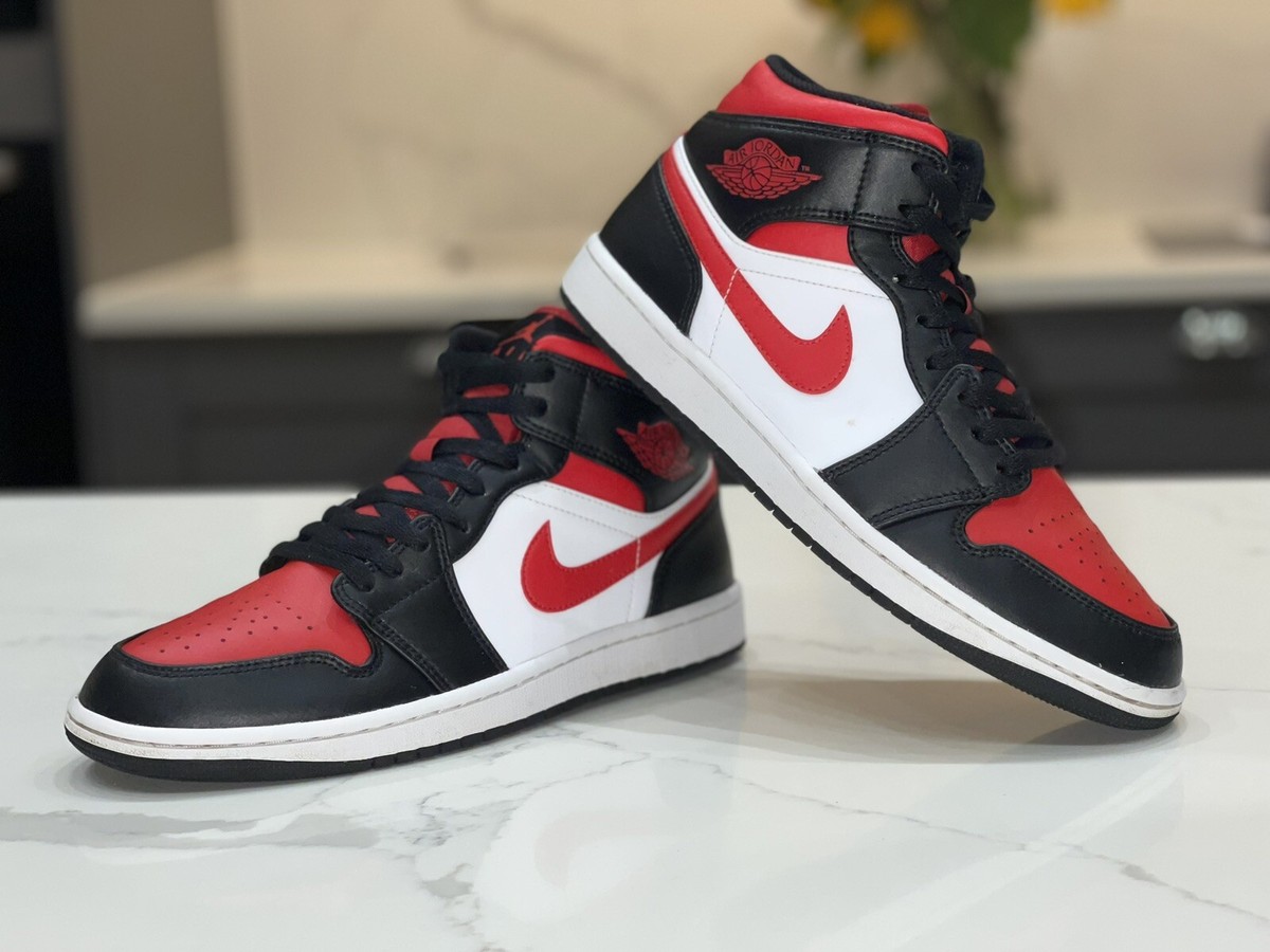 Nike Air Jordan 1 Mid White Black Red Bred Uk 7.5 Eur 42 Trainers