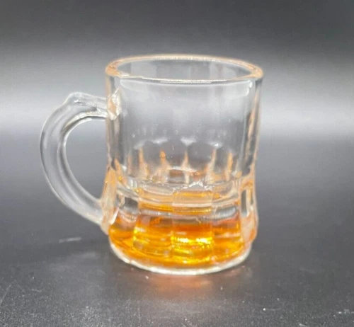 Vintage Federal Glass Mini Beer Mug Shaped Shot Glass - Clear & Amber