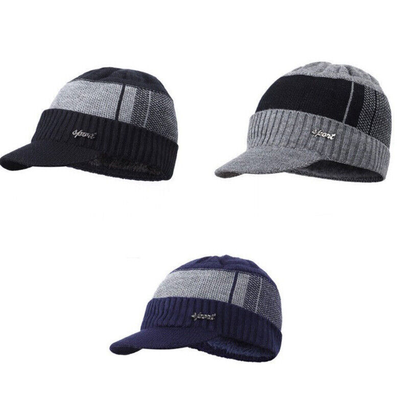 Mens Winter Warm Peaked Beanie Hat Fleece Lined Outdoor Ski Cap with