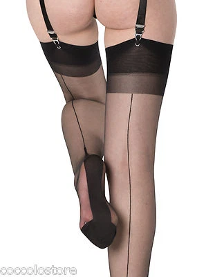 VENEZIANA Roberta Calze da Reggicalze Velatissime Nere Riga e Tacco Cuban Heel