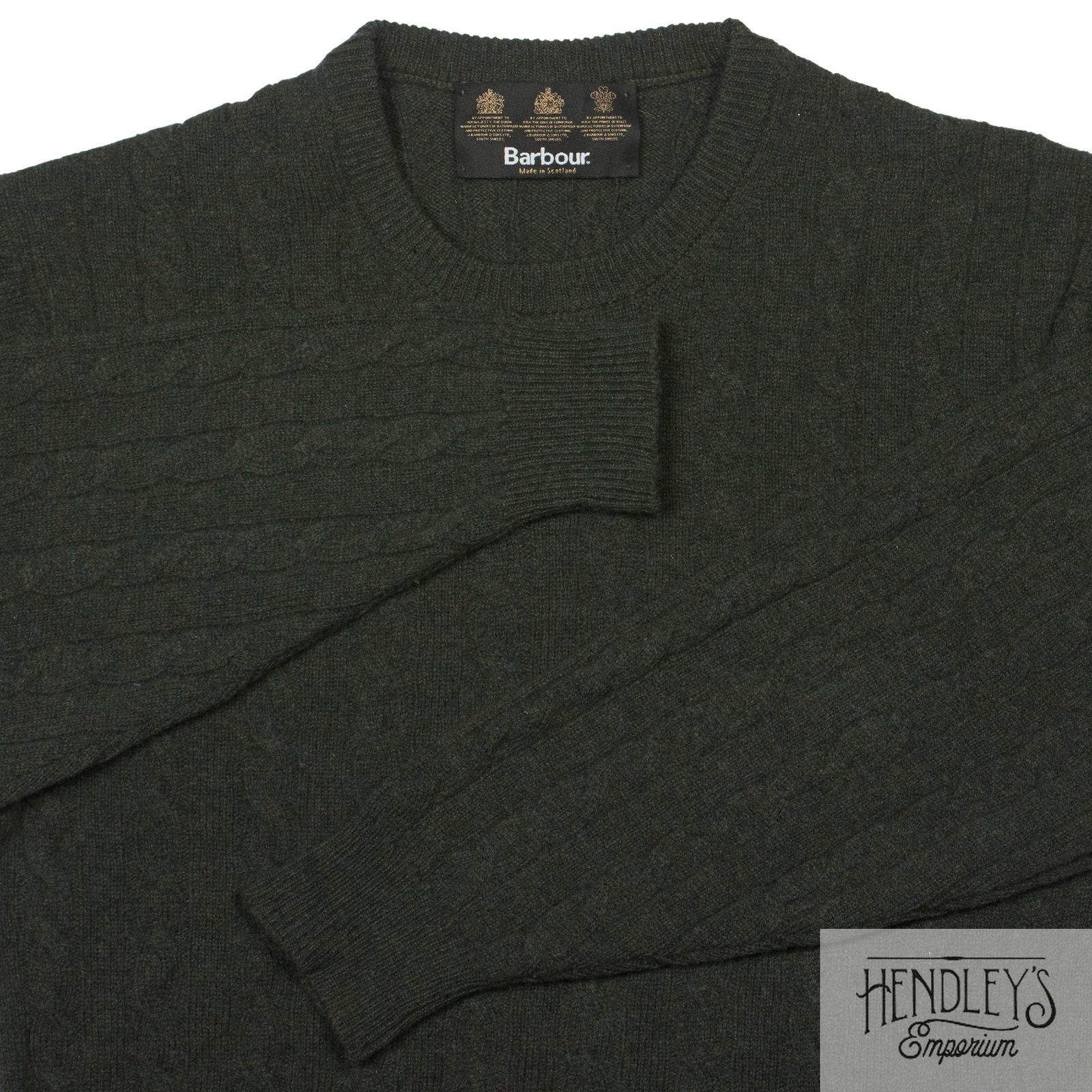 Mens BARBOUR Cable-Knit Sweater S Moss 