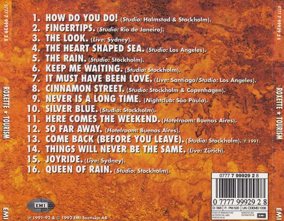 ROXETTE Tourism CD Album 1992 WIE NEU How Do You Do 90s Pop/Rock Klassiker ! - Bild 3 von 3