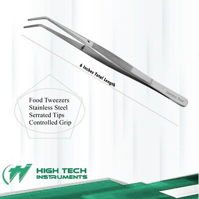 Stainless Steel Tweezer Long Food Tongs Kitchen Chef Angled Tip Fine Tool 6''