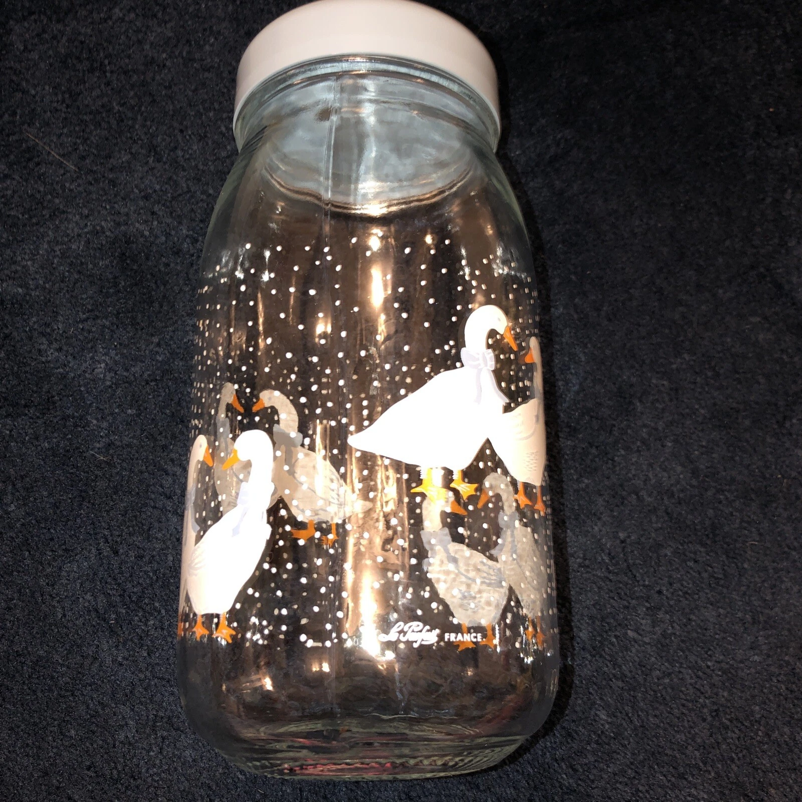 Vintage Le Parfait Country Goose Snow Glass Storage Jar Vintage 2 Litre Retro