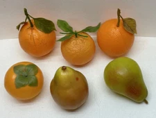 Faux Fruit Lot Of 6 Oranges Pears Persimmons Plastic Prop Decor Vintage