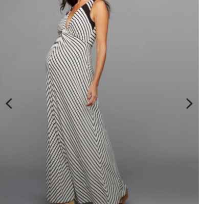 Twist Front Maxi Maternity Dress - S - White Black Stripe Twist Front Maxi Maternity Dress - S - White Black Stripe