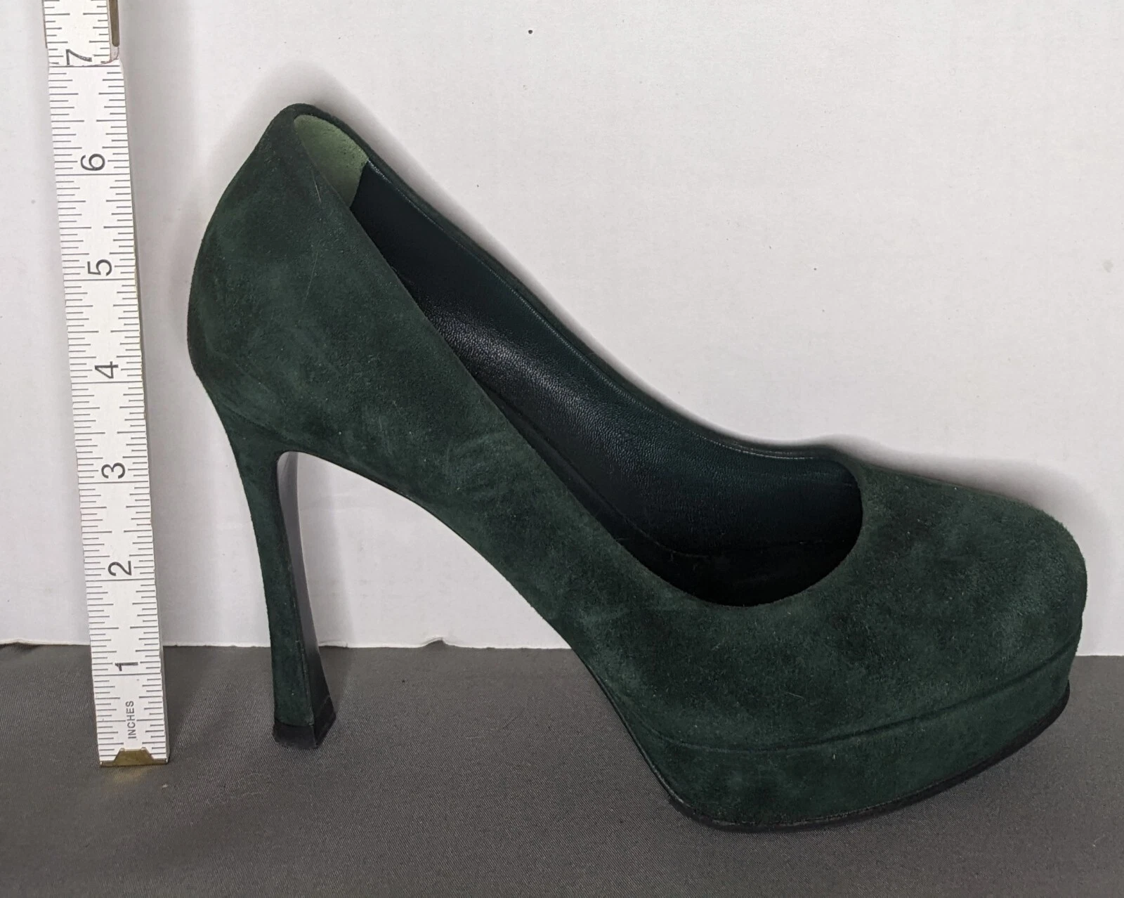 SAINT LAURENT (YSL) Scarpe decolte donna Yves St. Laurent Hunter verde scamosciato plateau tacco 4" misura 6