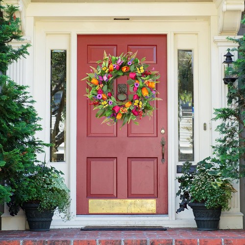 Sggvecsy Spring Summer Wreath for Front Door 22 Inch Artificial Tulips Wreath - Picture 4 of 8