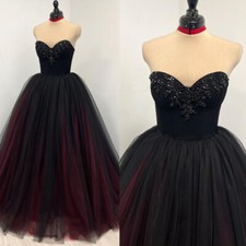 Black And Red Wedding Dresses Gothic Beaded Sleeveless A Line Bridal Gowns